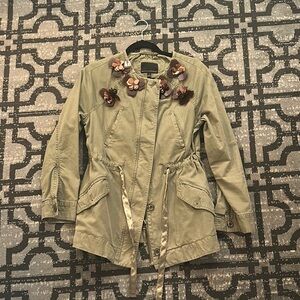 Banana Republic Tan Utility Jacket with Floral Design